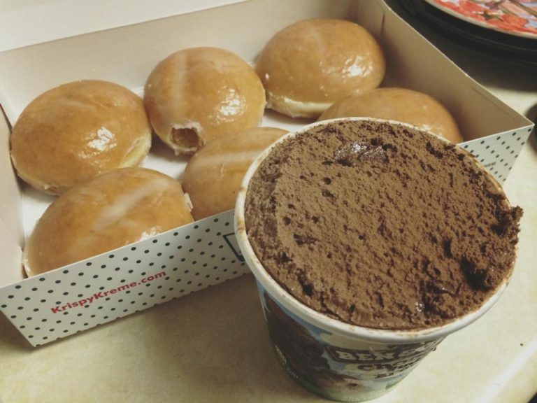 Glazed Lemon Filled Krispy Kreme Doughnut Ben & Jerry’s Chocolate Fudge